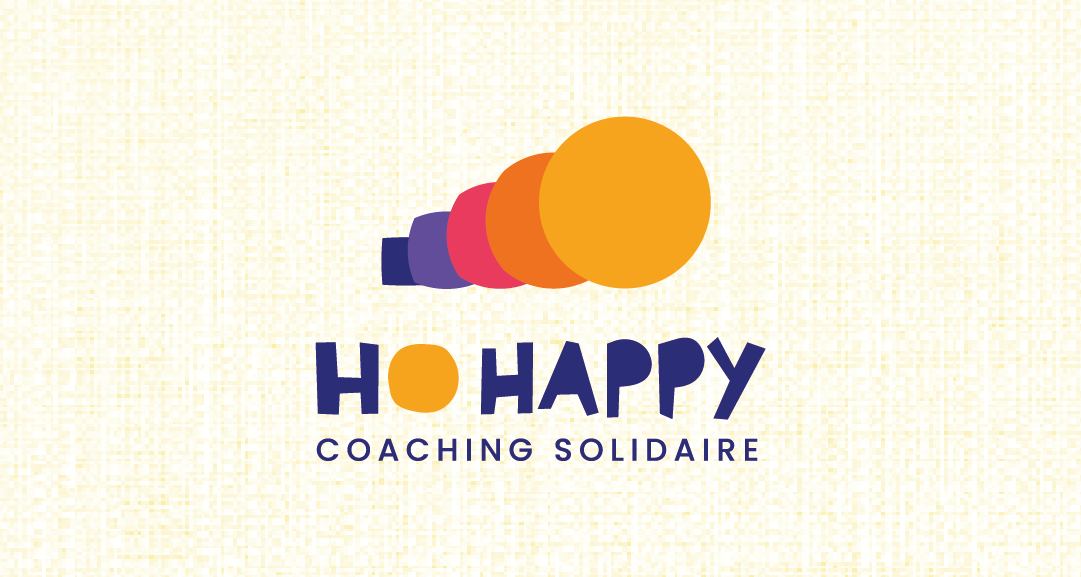 Logo de Ho Happy, coach solidaire, représentant un carré bleu se transformant en un cercle jaune orangé en 5 étapes, symbolisant l'évolution